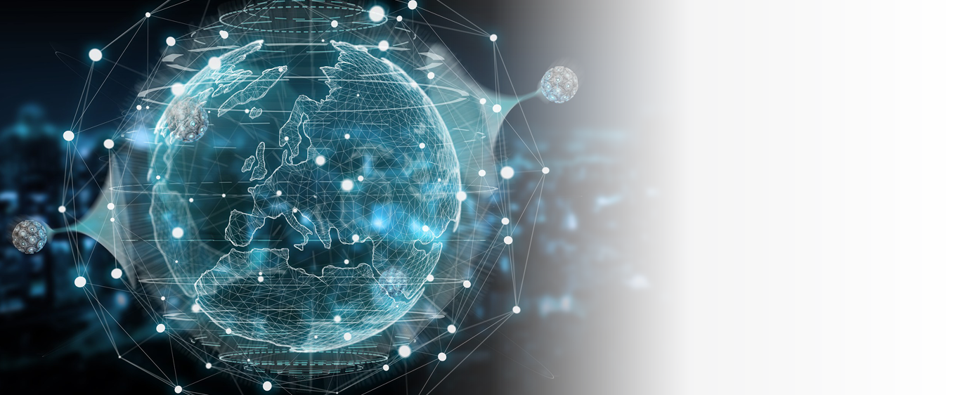 Globe network hologram with digital connection on blue background 3D rendering